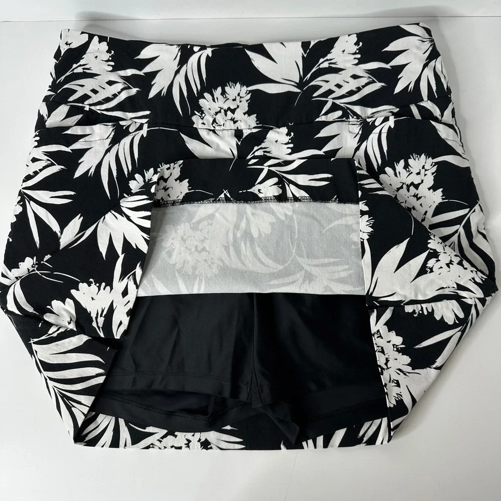 SC & CO Stretch Skort Black White Tropical Floral Palm Pockets Resort Golf Sz XL